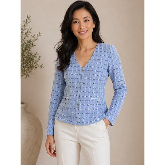 Doncaster Jackets & Blazers - Doncaster Vintage Light Blue Tweed Plaid Business Summer Party Pattern Jacket 8